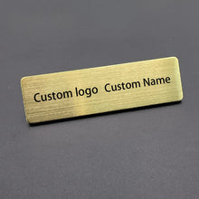 Load image into Gallery viewer, Shirley Custom 7*2cm Custom logo stainless steel name tag with brushed gold silver beauty salon employee ID tag wholesale