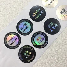 Load image into Gallery viewer, Shirley Custom 100pcs/lot  waterproof laser stickers holographic  Logo printing Packaging Labels Aesthetic Phone Laptop Decal
