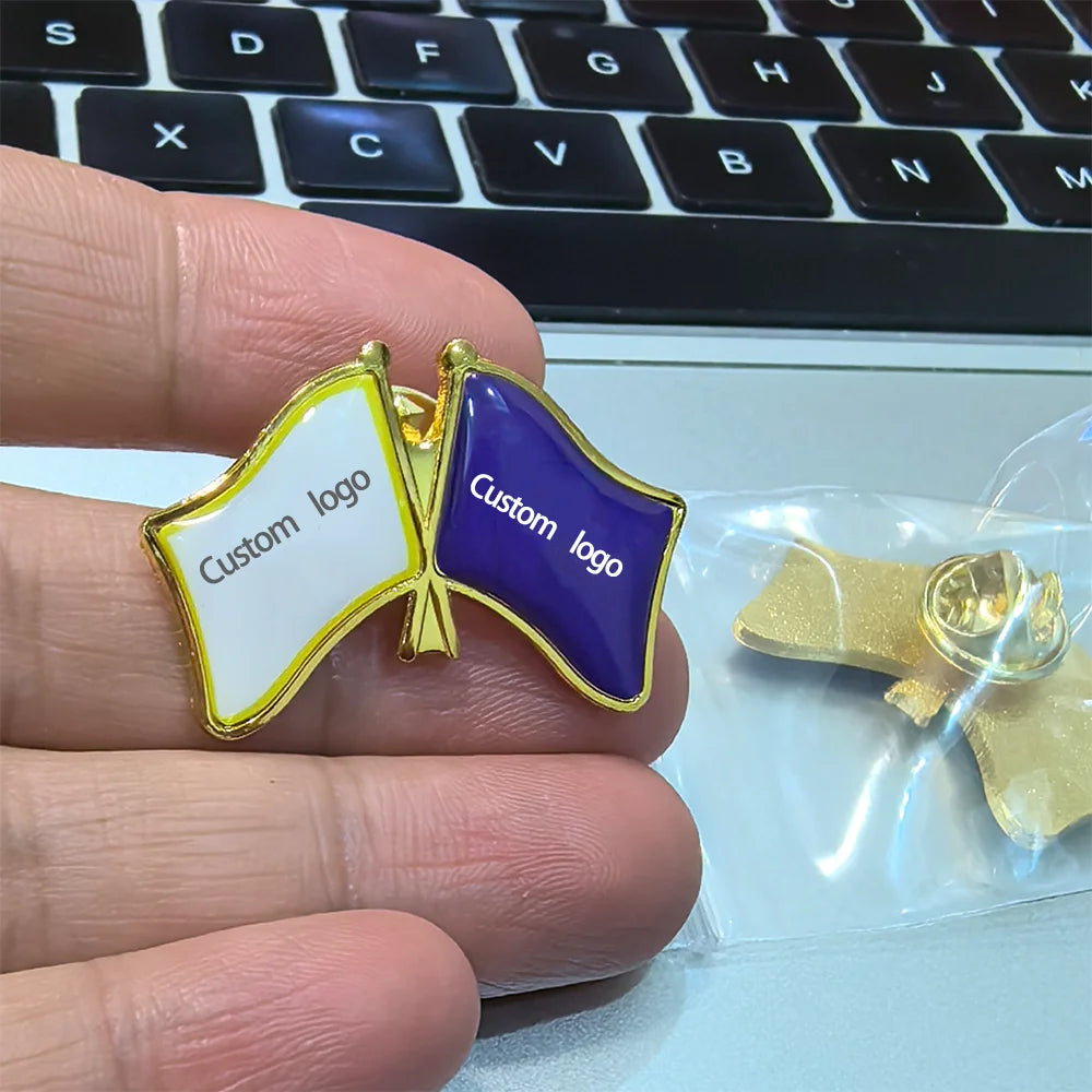 Shirley Custom 3.2X2.15cm customize logo /picture/photo /name gold plated metal flag shape badge wholesale flag pins